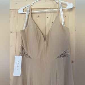 Azazie Champagne Dress with Lace Detail